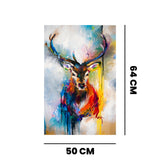 Home Shobha Colourful Reindeer Canvas Wall Painting Wall Art Decor Printed with Hand Made look for Home Decoration, Living Room & Office