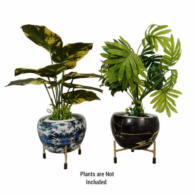 Pot Stand With Metal Pots (Set Of  2)