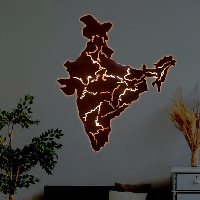 Wooden India Map Backlit Wall Decor